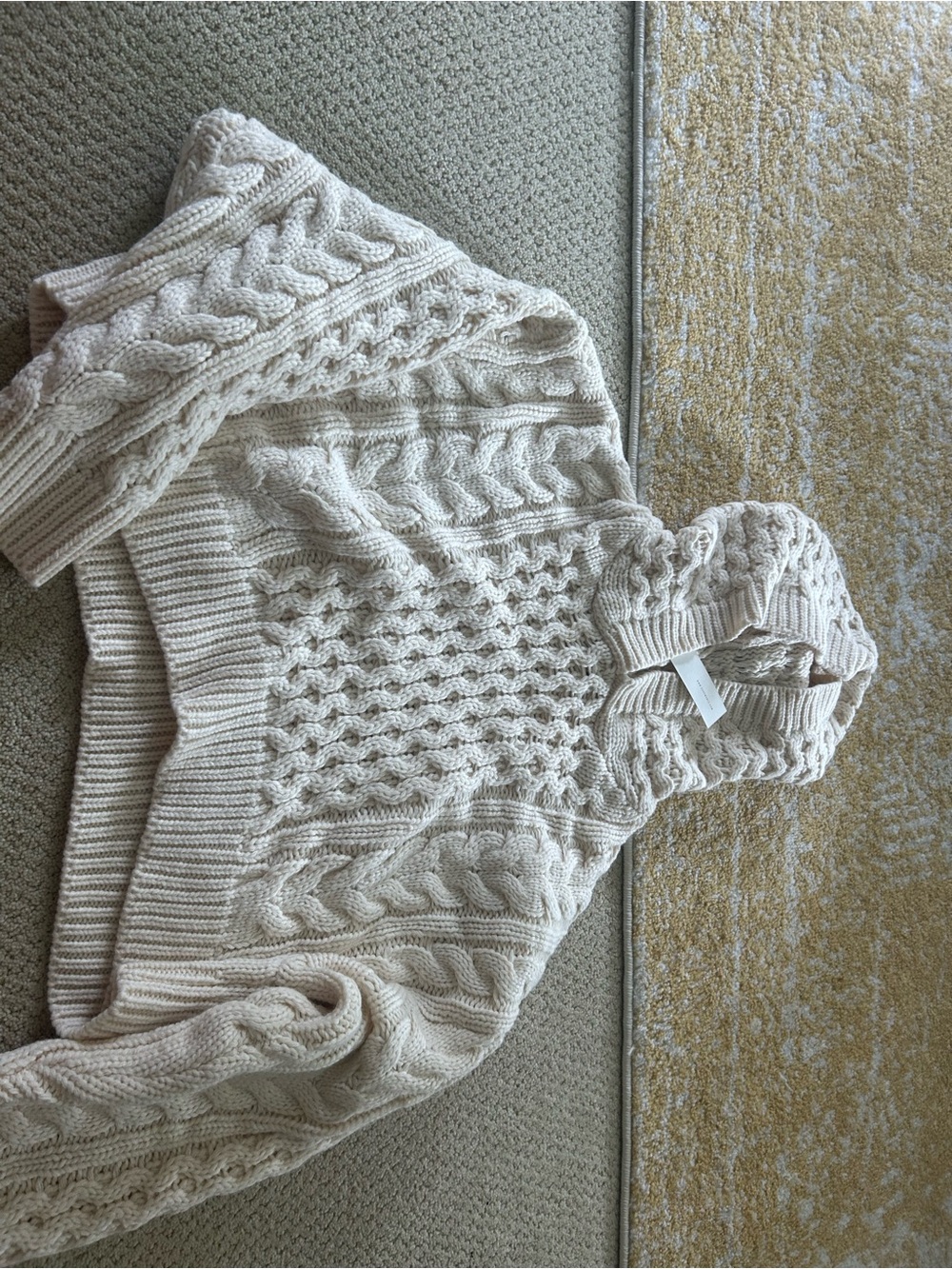 MARBLE Cream Cable Knit Hooded Turtleneck Sweater